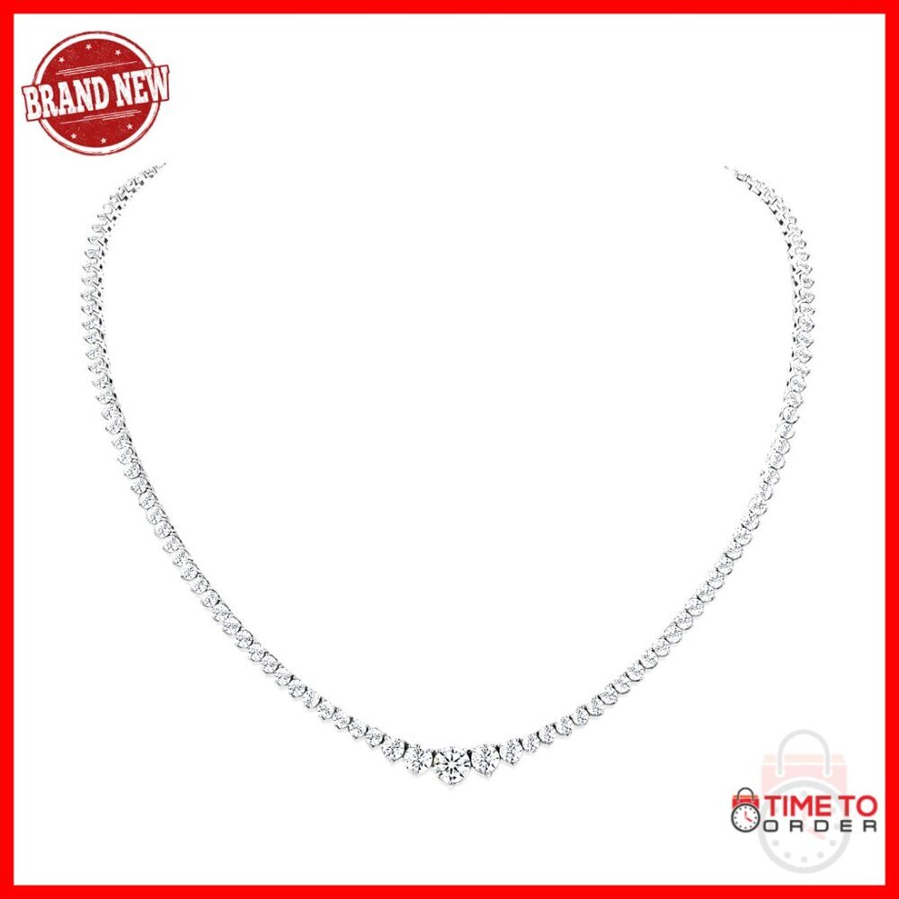 Sterling Silver Moissanite Tennis Chain Necklace 18" Lab Diamond Jewelry